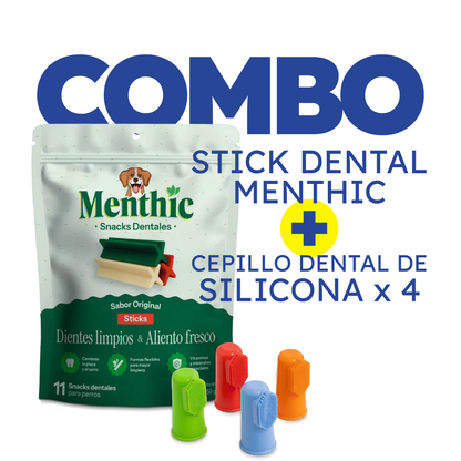 COMBO Stick dental MENTHIC + Cepillo dental de  silicona x 4