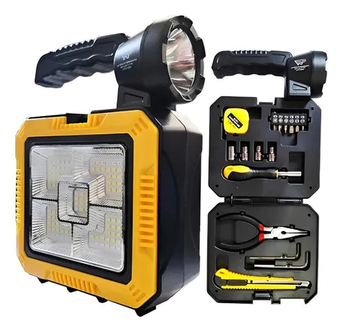 Kit de herramientas y linterna con panel solar
