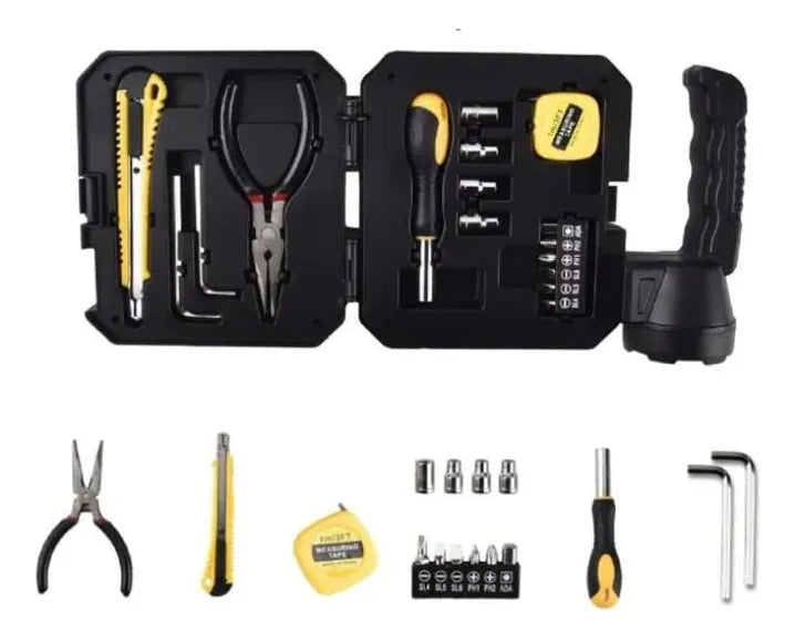 Kit de herramientas y linterna con panel solar